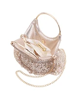 Nina 3-Tiered Crystal Mesh Ruffle Pouch Bag