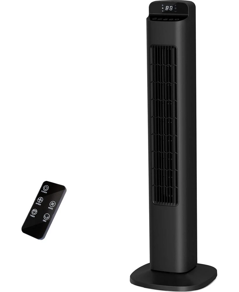 Cowsar Portable Tower Fan, 80°Oscillation Fan, with Remote Control, Standing Bladeless Fan, 5 Speeds and 3 Modes, Low Noise for Bedroom and Livin