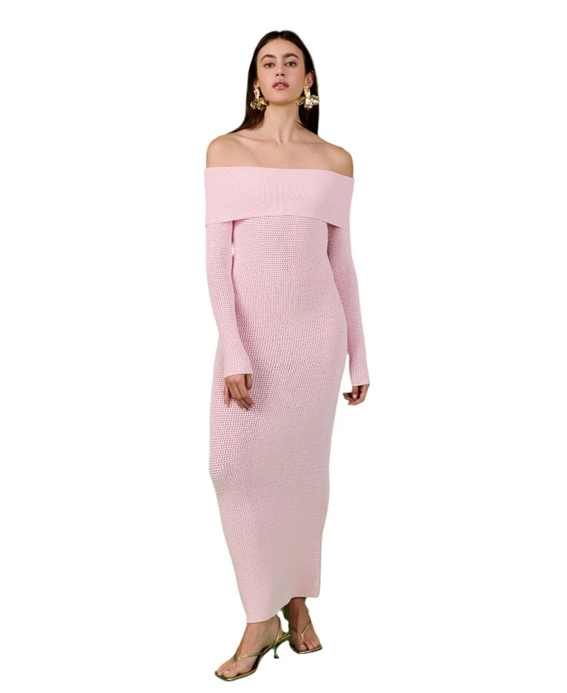 endless rose Women's Off Shoulder Long Sleeve Midi Dress