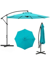 Slickblue Offset Cantilever Umbrella with 8 Ribs and Cross Base for Patio Shade