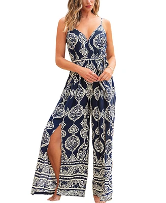 Cupshe Women's Boho Print Spaghetti Strap Split-Leg Jumpsuit