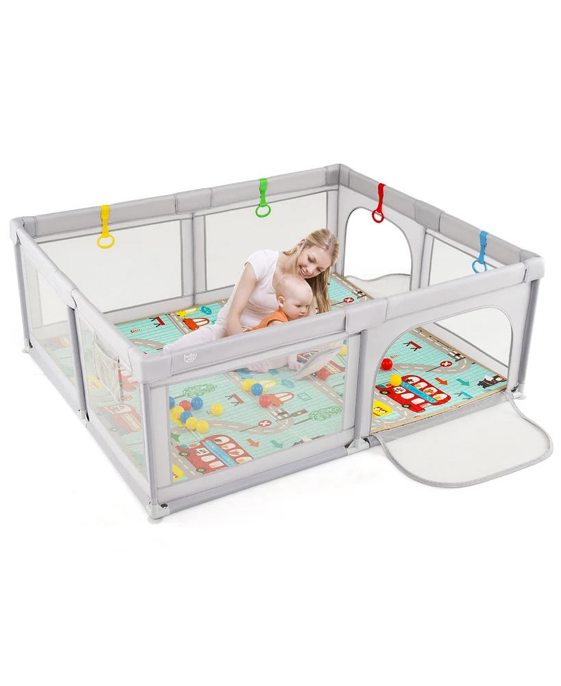 Slickblue Toddler Playpen with Mat and Breathable Mesh