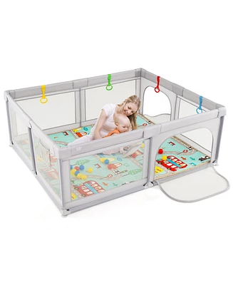 Slickblue Toddler Playpen with Mat and Breathable Mesh