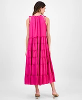Robbie Bee Women's Tiered Ruffled-Neck Midi Dress