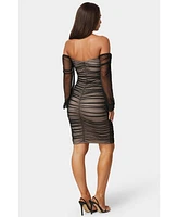 Bebe Women's Blouson Sleeve Ruched Midi Dress