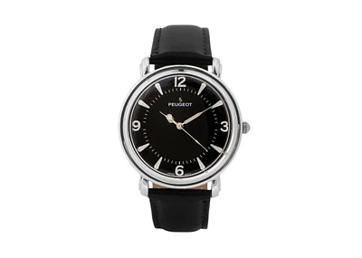 Peugeot Men's 38mm Black Dial Retro Design Calf Skin Leather Strap watch