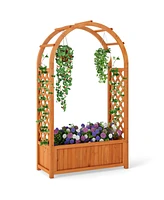 Raised Garden Bed with Lattice Trellis Ached Roof Wooden Elevated Planter Box