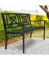 Weather Resistant Patio Bench with Steel Frame for Garden Deck or Balcony
