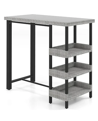 Outdoor Bar Table with Tempered Glass Top for Patio Deck or Poolside