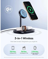 Baseus MagSafe-Compatible 3 in 1 Wireless Charger Stand, Qi2 Certified 15W Wireless Charging Station, Fast Cooling iPhone Charger for iPhone16/15, App