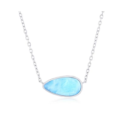 Sterling Silver, Sideways Pearshaped Larimar Necklace