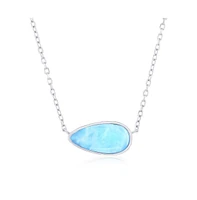 Sterling Silver, Sideways Pearshaped Larimar Necklace