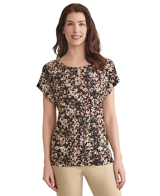 Jones New York Women's Floral-Print Keyhole Top