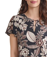 Jones New York Women's Printed Embellished-Neck Flutter-Sleeve Top