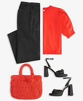 On 34th Womens Puff Sleeve Crewneck Sweater Solid Easy Wide Leg Pants Stanciaa Platform Dress Sandals Crochet Medium Tote Bag Gold Tone Chain Link Collar Necklace 18 3 Extender Exclusively At Macys