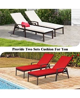 Gymax 2 Pcs Patio Rattan Chaise Lounge Chair Outdoor Reclining Chaise Sun Lounger
