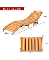 Gymax Outdoor Folding Chaise Eucalyptus Lounge Chair w/ Double-sided Cushion