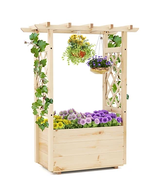 Raised Garden Bed Wooden Elevated Planter Box with Hanging Roof