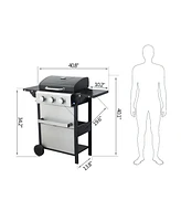 3 Burner Propane Gas Grill with Foldable Side Table and Warming Rack