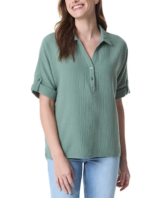 Gloria Vanderbilt Women's Cotton Callista Roll-Tab Textured Top