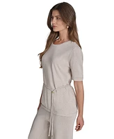 Halston Women's Metallic Tie-Waist Round-Neck Top
