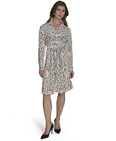 Halston Women's Printed Commuter Tie-Waist Dress