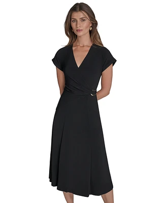 Halston Women's Surplice-Neck Faux-Wrap Dress