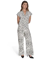Halston Women's Printed V-Neck Cap-Sleeve Top