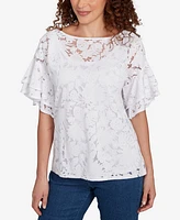 Ruby Rd. Petite Tropical Puff Print Lined Burnout T Shirt
