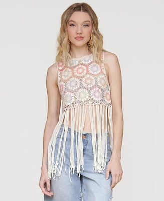 Avec Les Filles Women's Crochet Fringe-Hem Crop Top