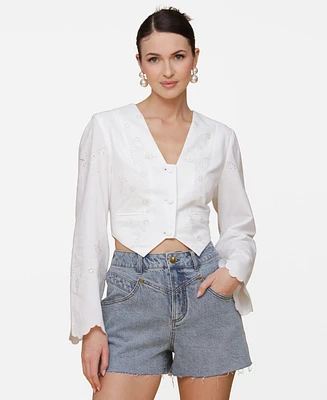 Avec Les Filles Women's Cotton Eyelet Vest-Style Top