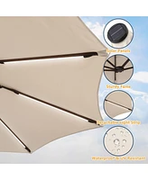 15 Ft Double-Head Patio Umbrella with Base Included Large Outdoor Solar Detachable Lights Rectangular Crank Market Umbrella, Red