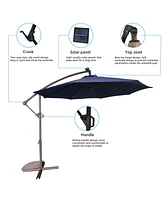 10 Ft Cantilever Patio Umbrella with Lights Offset Crank Large Outdoor Pool for Backyard Garden Deck Without Bas