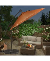 10 Ft Cantilever Patio Umbrella with Lights Offset Patio Umbrella Crank Large Outdoor Umbrella Pool Umbrella for Backyard Garden Deck Pool Without Bas