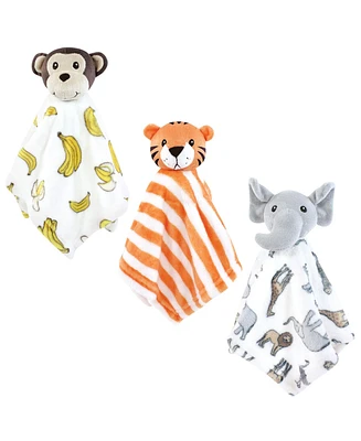 Hudson Baby Animal Face Security Blanket 3-Pack, Modern Safari, One Size