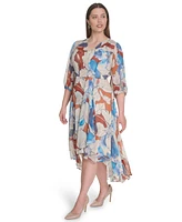 Calvin Klein Plus 3/4-Sleeve Chiffon Midi Dress