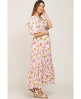 Pinkblush Maternity White Floral Puff Sleeve Maxi Dress
