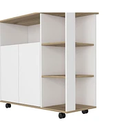 Depot E-shop St. Thomas Kitchen Cart, Four Open Shelves, Double Door Cabinet, Four Casters, Light Oak / White