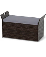 Slickblue Outdoor Bench with Hand-woven Pe Rattan Wicker and Side Handles