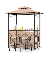 Grill Gazebo Set with Bar Table and 2 Stools for Outdoor Cooking Entertaining