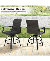 3 Pieces Pe Wicker Patio Swivel Bar Set with Quick-Drying Foam
