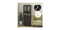 64.5 Inches Tall Bathroom Storage Cabinet with Frost Glass Doors and Shelves