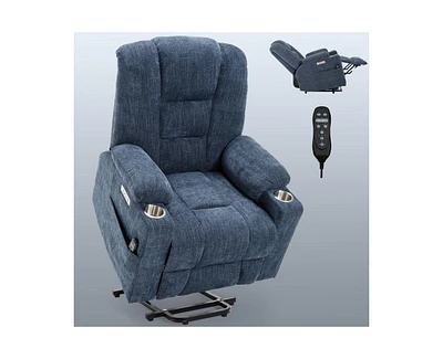 Power Lift Recliner Chair with Massage and Heat for Elderly Overstuffed Recliners, Heavy Duty Motion Mechanism with Usb and Type C Ports, 2 Steel Cup
