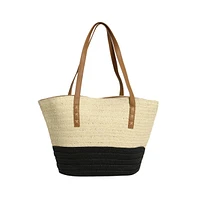 Women's The Straw-Block Tote Bag - Midnight Black:Off-White