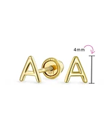 Bling Jewelry Abc Minimalist Yellow 14K Gold Capital Block Alphabet Letter Initial Stud Earrings Safety Ball Screw Back