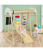 8-in-1 Wooden Climber Play Set with Slide and Swing for Kids