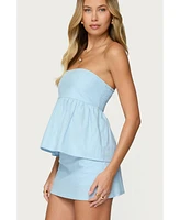 Edikted Women's Avalai Linen Look Strapless Babydoll Top