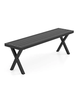 Patio Metal Bench with Slatted Seat and X-Shaped Legs for Outdoor Seating