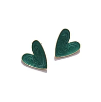Sohi Women's Green Enamel Heart Stud Earrings