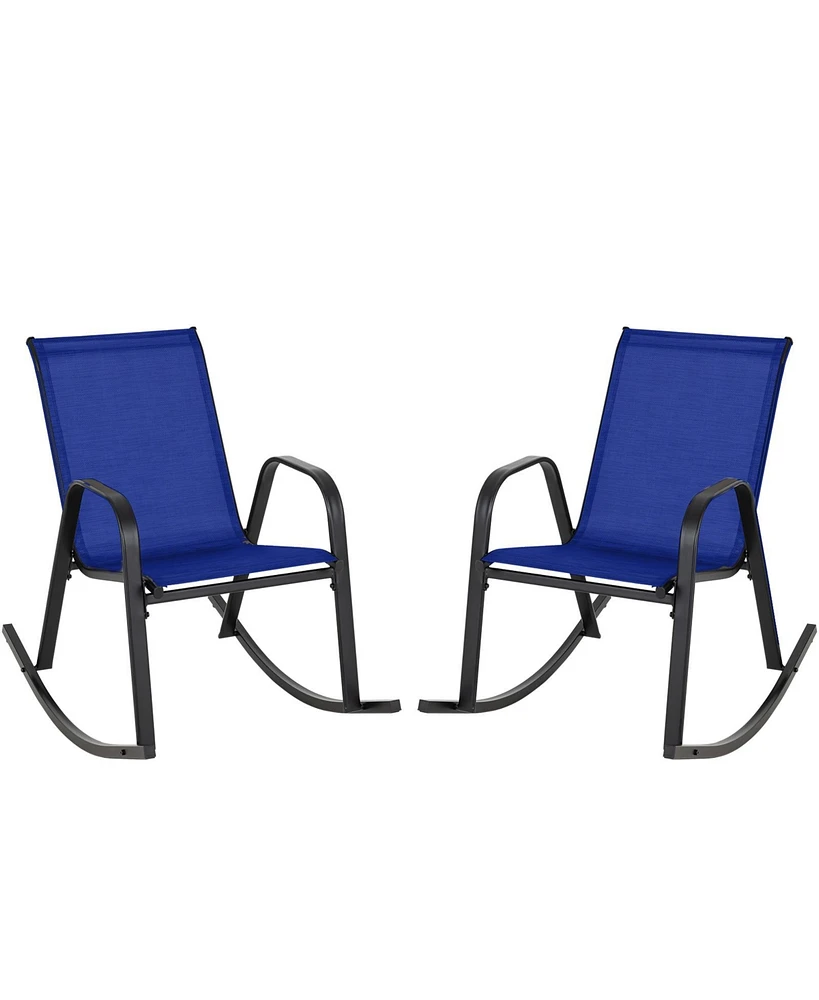 Set of 2 Metal Patio Rocking Chair with Breathable Seat Fabric